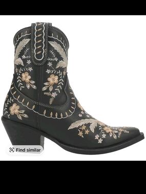 dingo Black Ankle Boot with Gold & Cream Floral Embroidery New In Box